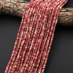 AAA Natural Petrified Pink Rhodonite 4mm Micro Faceted Thin Rondelle Gemstone Beads 15.5" Strand
