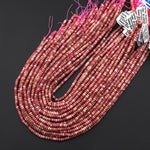 AAA Natural Petrified Pink Rhodonite 4mm Micro Faceted Thin Rondelle Gemstone Beads 15.5" Strand