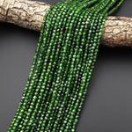 AAA Genuine Natural Green Chrome Diopside Faceted 4mm Cube Dice Square Gemstone Beads 15.5" Strand