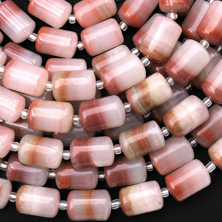 From Afghanistan Icy Natural Maroon Pink Jade Smooth Tube Cylinder Gemstone Beads 14x10mm 15.5" Strand