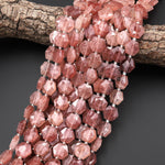 AAA Faceted Natural Strawberry Quartz Geometric Hexagon Coin 12mm Gemstone 15.5" Strand