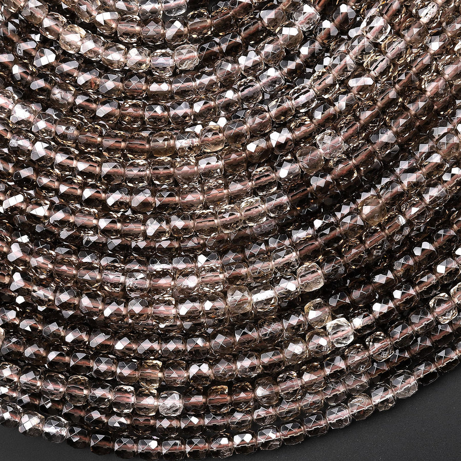 AAA Faceted Multicolor Natural Smoky Quartz Cube Beads 4mm Laser Diamond Cut Gemstone 15.5" Strand