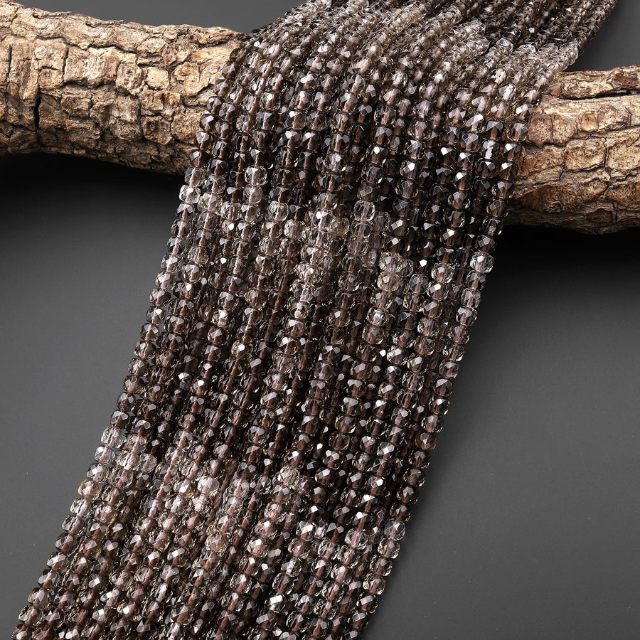 AAA Faceted Multicolor Natural Smoky Quartz Cube Beads 4mm Laser Diamond Cut Gemstone 15.5" Strand