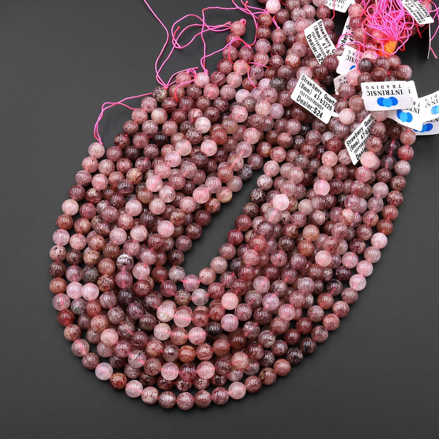 Natural Strawberry Quartz 4mm 6mm 8mm 10mm 12mm Round Beads 15.5" Strand