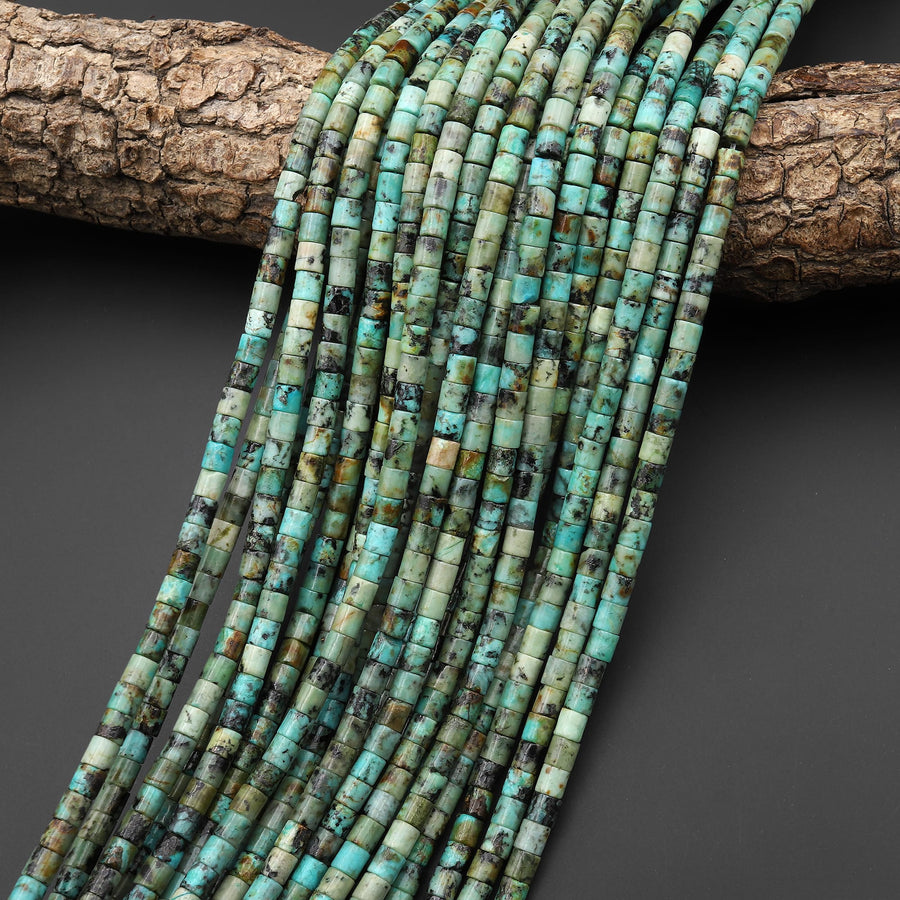 Natural African Turquoise Short Cylinder Tube 4x4mm Beads 15.5" Strand
