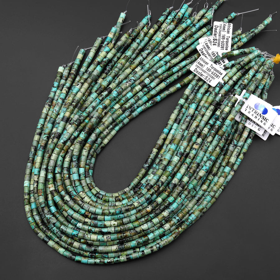 Natural African Turquoise Short Cylinder Tube 4x4mm Beads 15.5" Strand