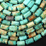 Rare Natural Peruvian Turquoise Tube Beads Faceted Cylinder Gemstone 15.5" Strand