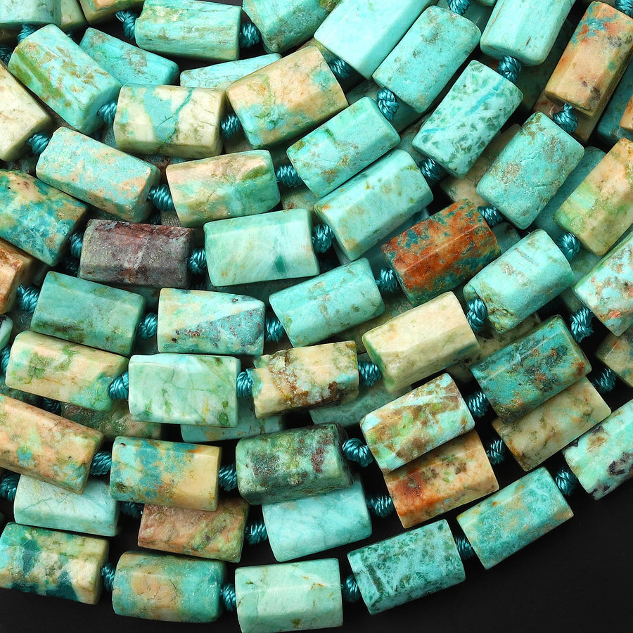 Rare Natural Peruvian Turquoise Tube Beads Faceted Cylinder Gemstone 15.5" Strand