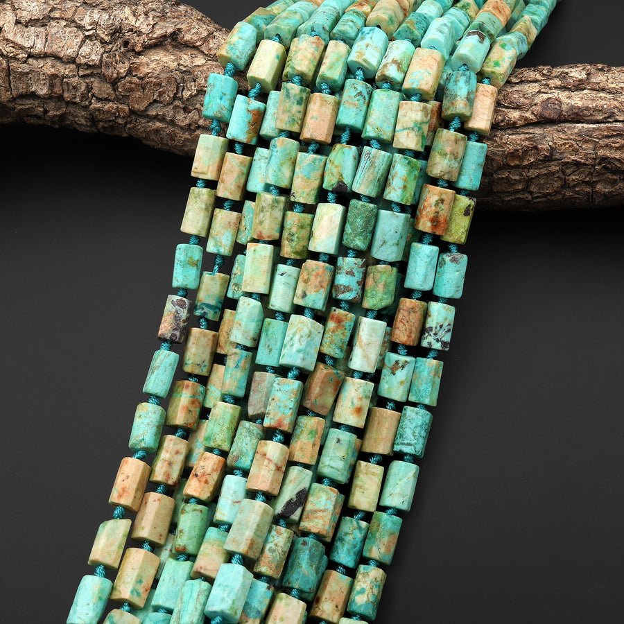 Rare Natural Peruvian Turquoise Tube Beads Faceted Cylinder Gemstone 15.5" Strand