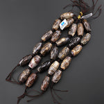 Large Natural Black Laguna Lace Agate Long Barrel Cylinder Beads 7.5" Strand