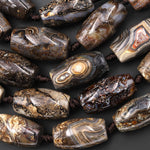 Large Natural Black Laguna Lace Agate Long Barrel Cylinder Beads 7.5" Strand