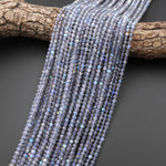 AAA Micro Faceted Natural Blue Labradorite 2mm 3mm 4mm Round Beads 15.5" Strand