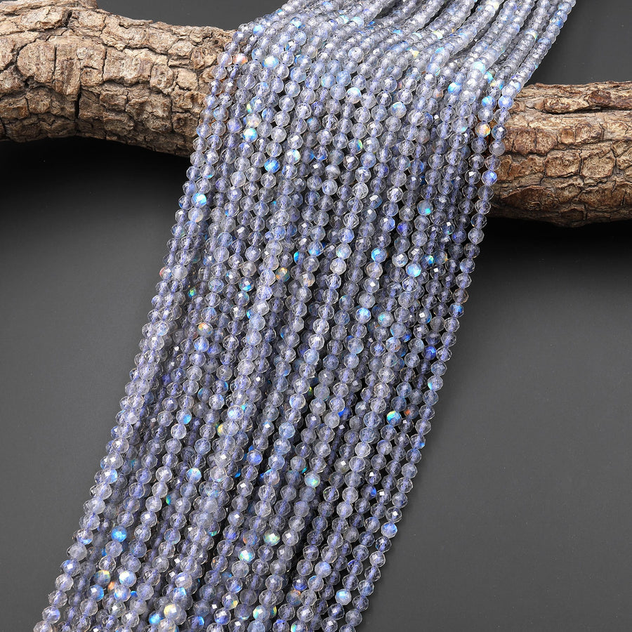 AAA Micro Faceted Natural Blue Labradorite 2mm 3mm 4mm Round Beads 15.5" Strand