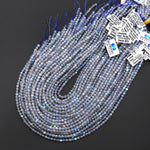 AAA Micro Faceted Natural Blue Labradorite 2mm 3mm 4mm Round Beads 15.5" Strand
