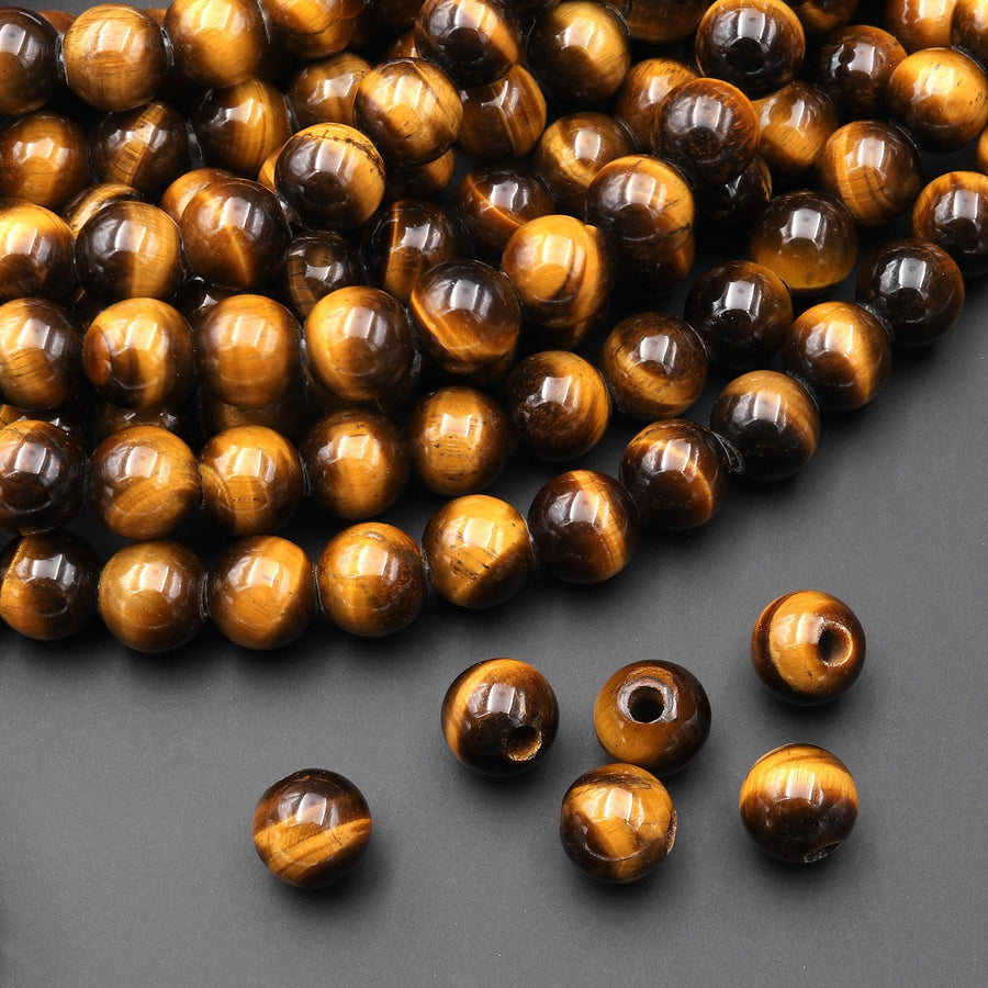 AAA Large Hole Beads 2mm 3mm Drill Natural Golden Brown Tiger's Eye 6mm 8mm 10mm Round Beads 8" Strand