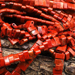 Two 2 Hole Double Drill Natural Red Jasper 5x3mm Small Flat Connector Spacer Tile Tube Beads 15.5" Strand