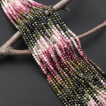 Natural Pink Green Tourmaline Faceted 3mm Round Beads Ombre Gemstone  15.5" Strand