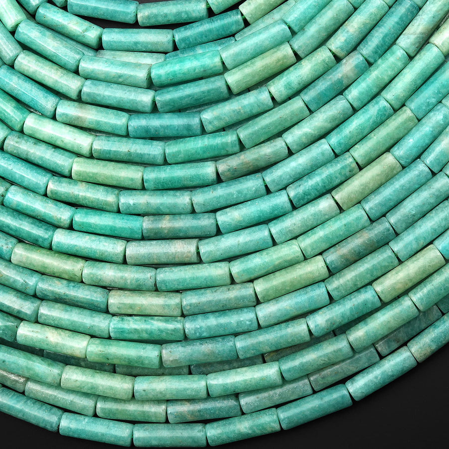 Natural Aqua Blue Green Amazonite Thin Long Tube Beads 15.5" Strand