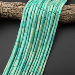 Natural Aqua Blue Green Amazonite Thin Long Tube Beads 15.5" Strand