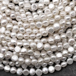 AAA Genuine Natural White Freshwater Pearl 6mm 8mm Center Drilled Nugget Button Pearl 14.5" Strand