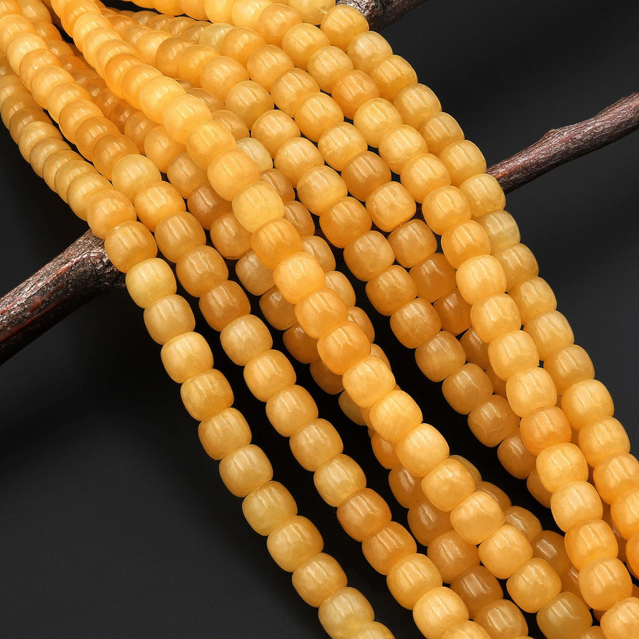 Natural Golden Honey Yellow Calcite 8mm Rounded Barrel Beads 15.5" Strand
