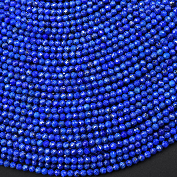 AAA Micro Faceted Natural Denim Blue Lapis Lazuli Round Beads 2mm 3mm Diamond Cut Gemstone 15.5" Strand
