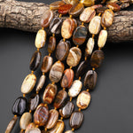 AAA Natural Petrified Wood Beads Smooth Oval Nuggets Earthy Golden Brown Tan Beige Yellow Red Natural Stone 15.5" Strand