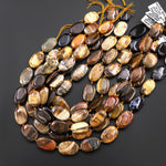 AAA Natural Petrified Wood Beads Smooth Oval Nuggets Earthy Golden Brown Tan Beige Yellow Red Natural Stone 15.5" Strand
