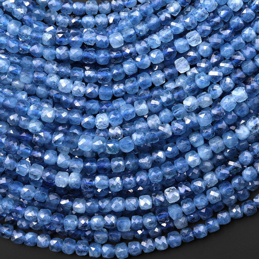 AAA Translucent Natural Santa Maria Blue Aquamarine Faceted 4mm Cube Dice Beads Birthstone Gemstone 15.5" Strand