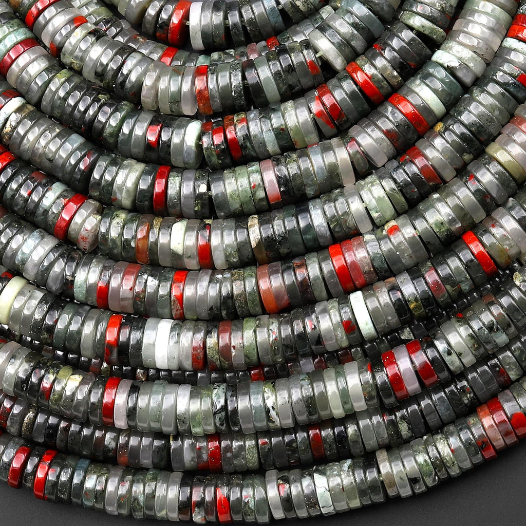 AAA Natural African Bloodstone 4mm 6mm Thin Heishi Rondelle Beads 15.5" Strand