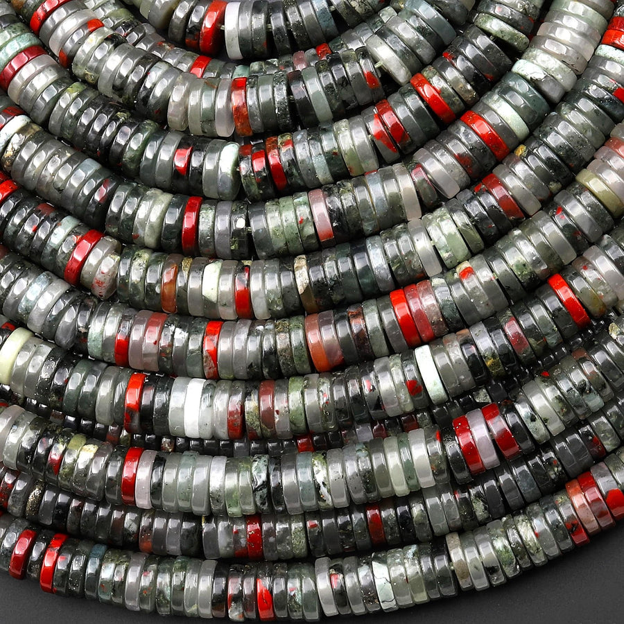 AAA Natural African Bloodstone 4mm 6mm Thin Heishi Rondelle Beads 15.5" Strand