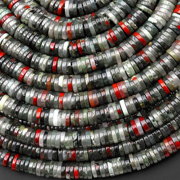 AAA Natural African Bloodstone 4mm 6mm Thin Heishi Rondelle Beads 15.5" Strand