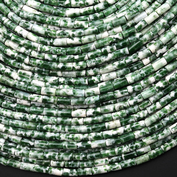 Natural Green Tree Agate 4x2mm Small Thin Smooth Spacer Tube Beads 15.5" Strand