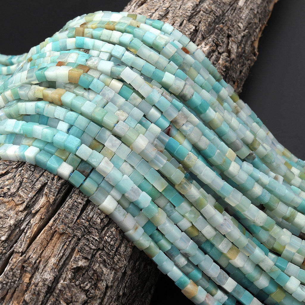 Natural Amazonite Smooth Square Dice Cube Beads 4mm 6mm 15.5" Strand
