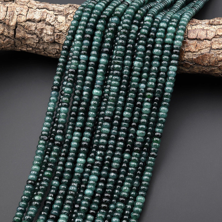 AAA Natural Guatemalan Dark Blue Green Jade Smooth Rondelle 6mm Beads 15.5" Strand