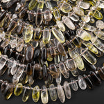 Natural Smoky Quartz Beads Freeform Oval Drop Nuggets Top Side Drilled Ombre Gemstone 15.5" Strand