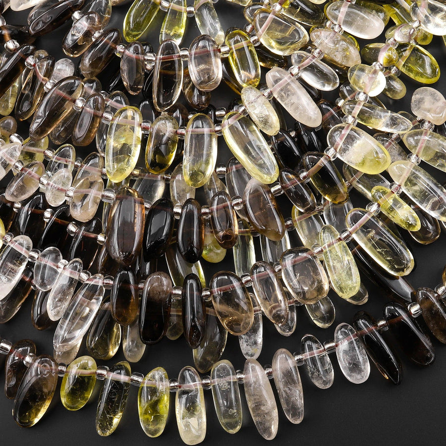 Natural Smoky Quartz Beads Freeform Oval Drop Nuggets Top Side Drilled Ombre Gemstone 15.5" Strand