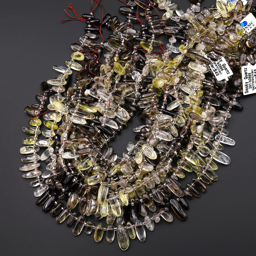 Natural Smoky Quartz Beads Freeform Oval Drop Nuggets Top Side Drilled Ombre Gemstone 15.5" Strand