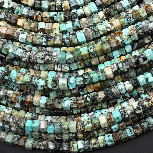 AAA Faceted Natural African Turquoise Beads 6mm hexagon Heishi Rondelle 15.5" Strand