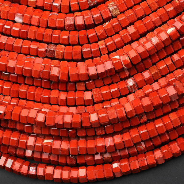 AAA Faceted Natural Red Jasper Beads 6mm hexagon Heishi Rondelle 15.5" Strand