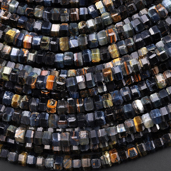 AAA Faceted Natural Blue Tiger's Eye Beads 6mm hexagon Heishi Rondelle 15.5" Strand