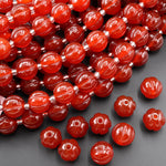AAA Hand Carved Natural Red Agate 10mm Melon Round Beads 7.5" Strand