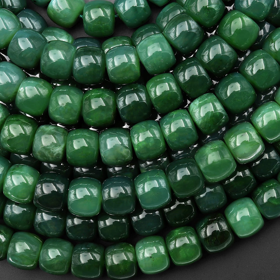 AAA Real Genuine Natural Green Russian Siberian Jade Smooth 8mm 10mm Barrel Drum Short Cylinder Beads 15.5" Strand