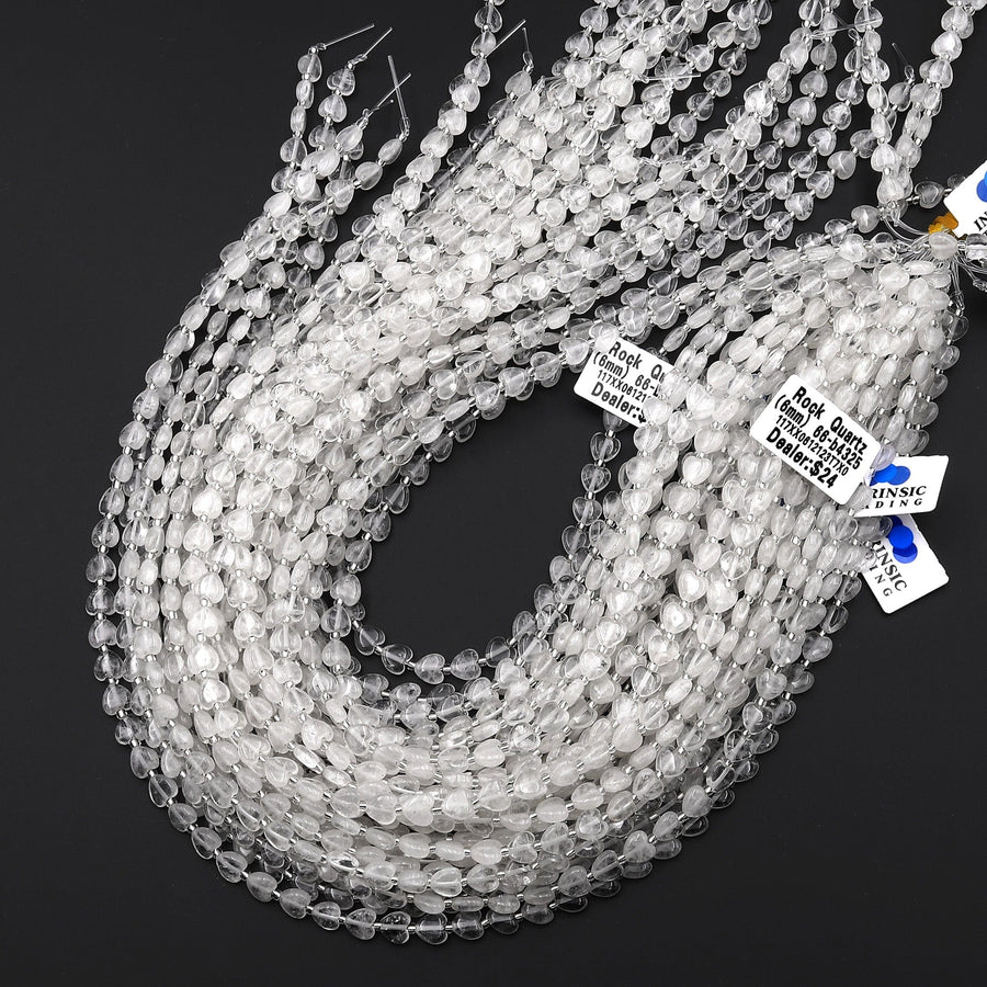 Natural Natural Rock Crystal Quartz Carved Heart Beads 6mm Gemstone 15.5" Strand