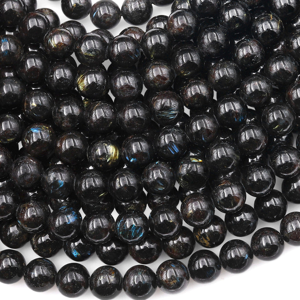 Natural Arfvedsonite Smooth Round Beads 6mm 8mm 10mm 12mm 14mm 15.5" Strand