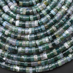 Natural Green Moss Agate 4mm 6mm Heishi Beads 15.5" Strand