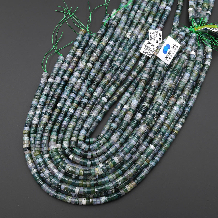 Natural Green Moss Agate 4mm 6mm Heishi Beads 15.5" Strand