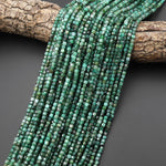 Real Genuine Natural Green Emerald 2mm 3mm 4mm Faceted Cube Beads Dice Square Gemstone 15.5" Strand