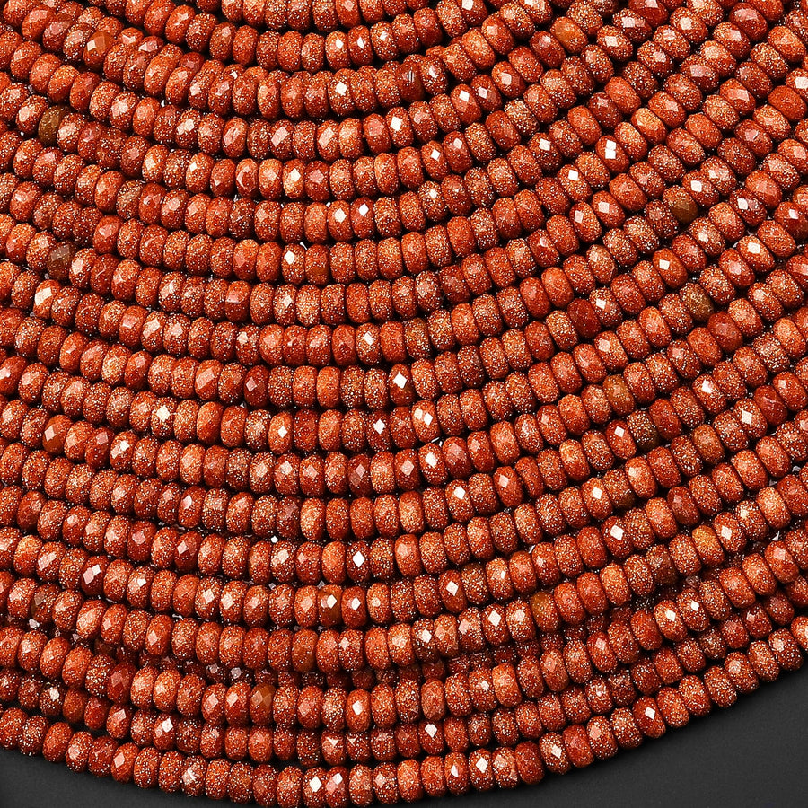 AAA Faceted Goldstone Sandstone Rondelle Beads 3mm 4mm 15" Strand