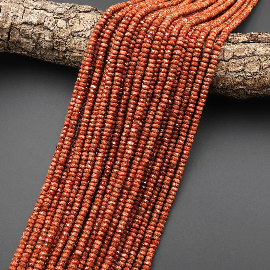 AAA Faceted Goldstone Sandstone Rondelle Beads 3mm 4mm 15" Strand